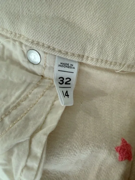 Loft Popcorn Cream Embroidered Pink Stars High Rise The Cut Off Short Sz 14 CT1 - Picture 3 of 5